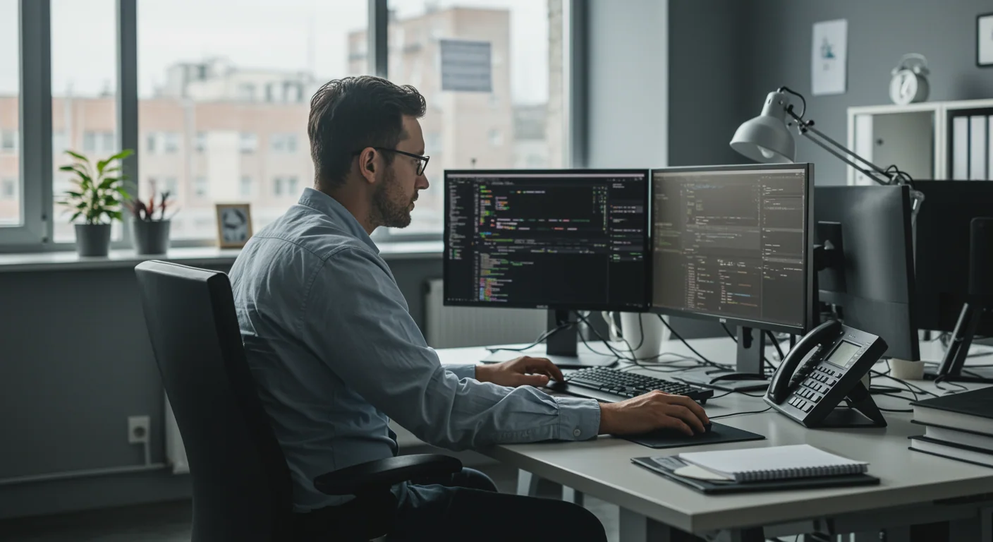 Ingeniero de calidad supervisando algoritmos de IA generativa en el testing QA de software empresarial.
