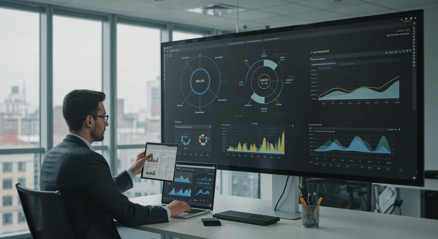 Profesional analizando modelos de datos complejos utilizando Power BI con IA y Copilot en un entorno corporativo.