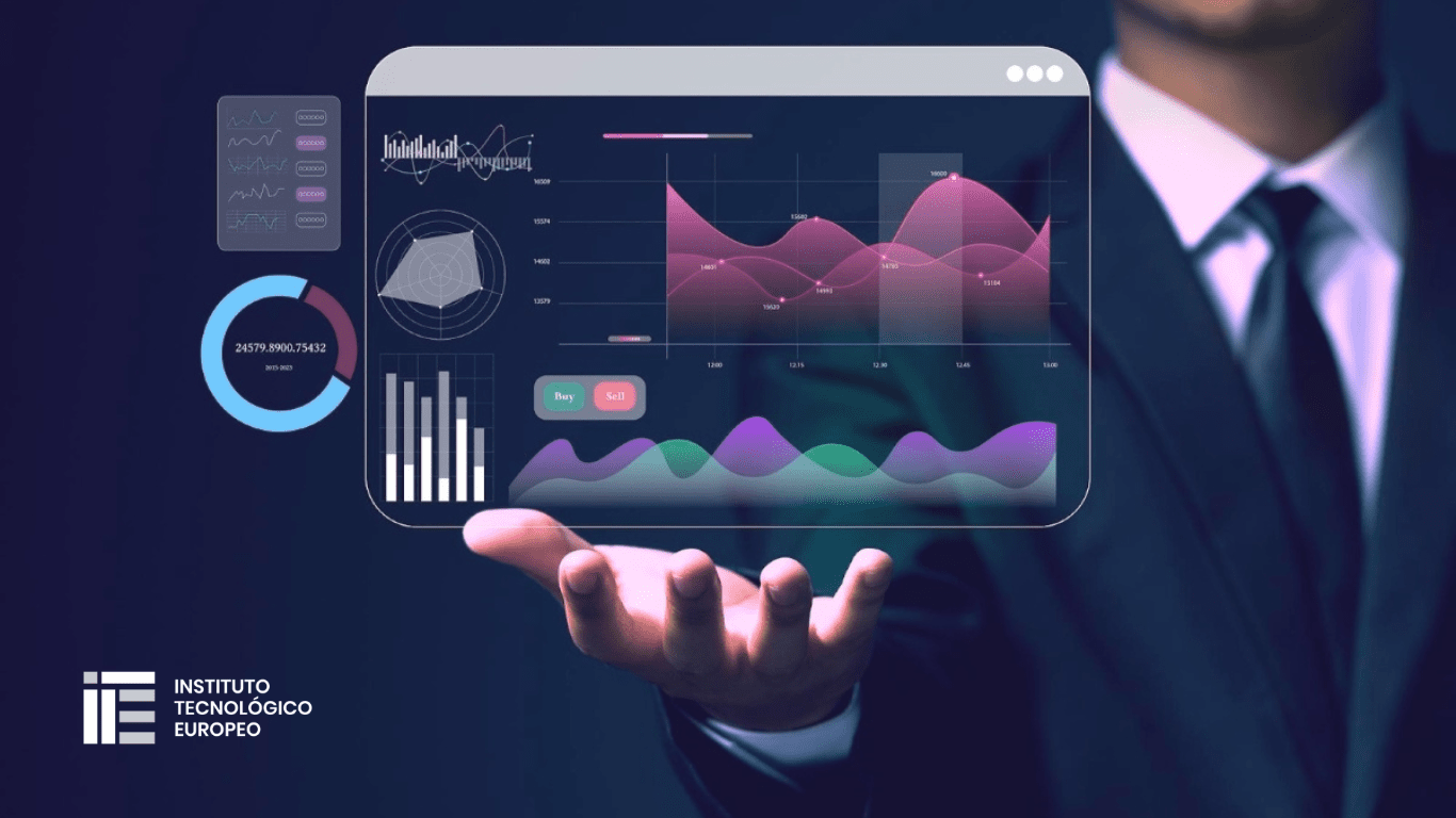 Joven de 25 años estudiando Power BI online en su laptop, analizando dashboards y visualizaciones de datos.